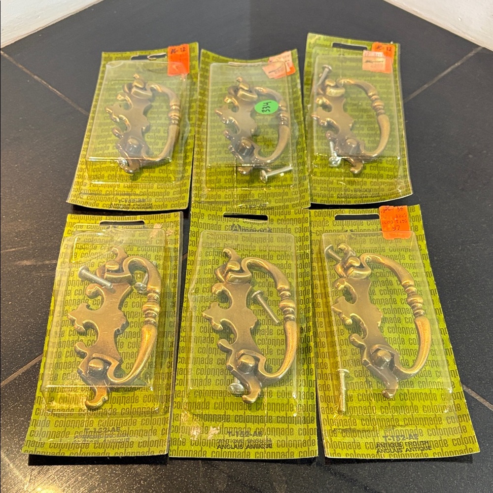 Antique English Brass Amerock Fixed Bail Drawer Pulls 3" Mountings/Set of 6